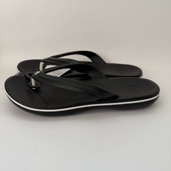 NWT Crocs Crocband Flip Black White Stripe Men's 11 Women's 13 - Picture 1 of 11